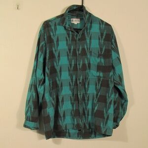 Teal and Black Casual Button Down Shirt